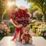 Red Naomi Roses With Teddy Bear
