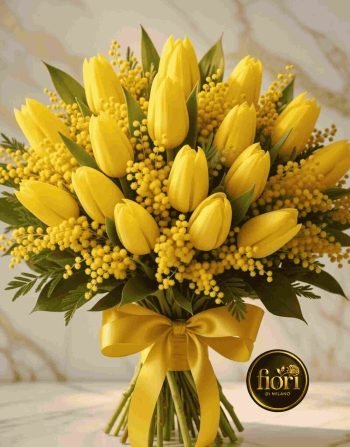 BOUQUET DI 30 TULIPANI E MIMOSA