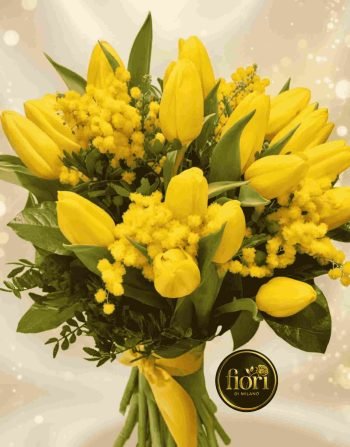 BOUQUET DI 30 TULIPANI E MIMOSA 3