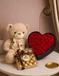 Luxury Heart Rose Box with Teddy Bear & Chocolates – Milan