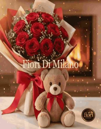 Red Naomi Roses With Teddy Bear