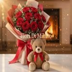 Red Naomi Roses With Teddy Bear