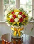 Mimosa con Rose Rosse e Bianche Bouquet