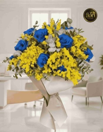 Rose blu con mimosa (1)