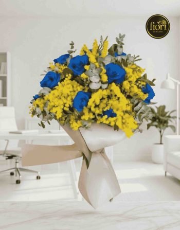 Rose blu con mimosa (2)