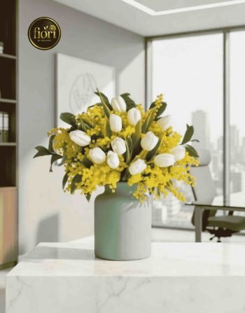 Tulipani bianco con mimose (2)