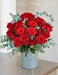 21 red roses with Ceramic vase n