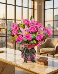 Bouquet di Gigli rosa e Rose rosa (1)