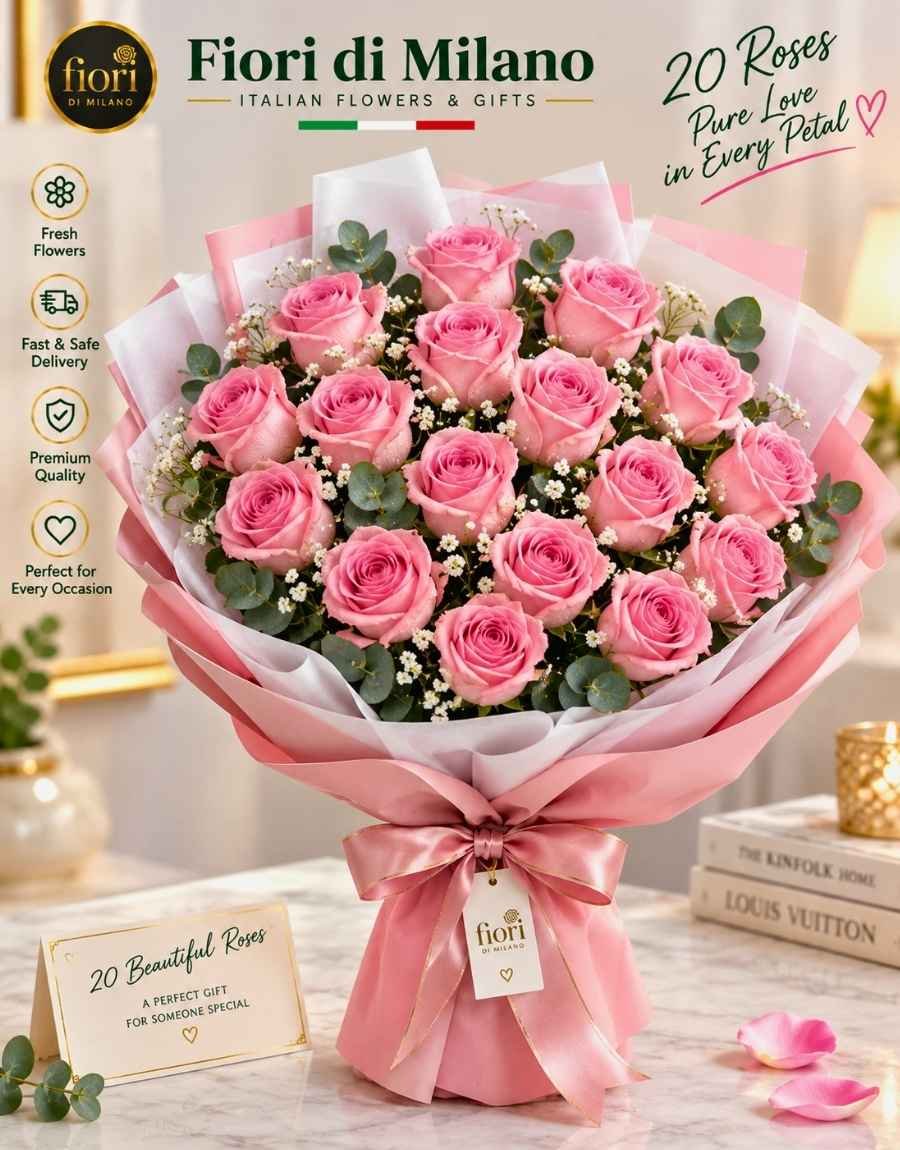 Bouquet di Rose Rosa con Peluche e Cioccolatini pink rose bouquet milan