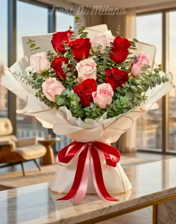 Bouquet di rose rosse e rosa (2)