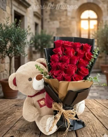 Rose Rosse Bouquet conTeddy Bear (1)