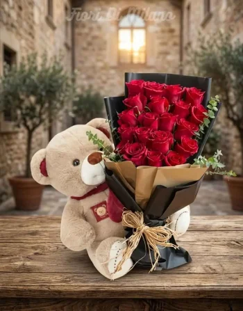 Rose Rosse Bouquet conTeddy Bear (2)