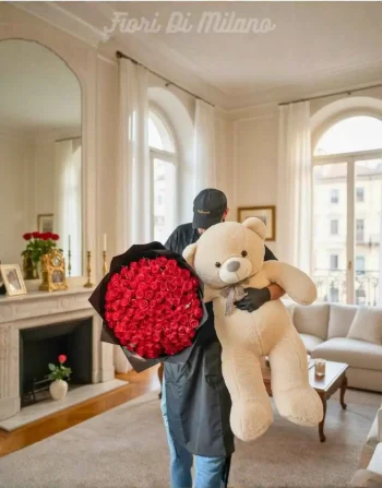 Rose Rosse & Gigante Teddy Bear (1)