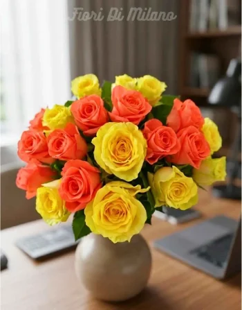 Bouquet con 21 rose arancio e gialle (1)