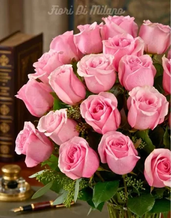 Dozen Beautiful Pink Roses Arranged (1)