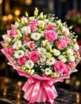 Grande mazzo di Lisanthus con Rose rosa