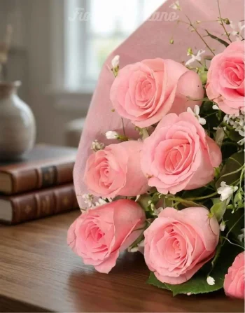 MAZZO DI 21 ROSE ROSA CON PELUCHE (1)