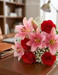Mazzo rose rosse con lilium (2)
