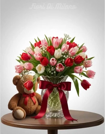 Mix Tulips with Teddy Bear