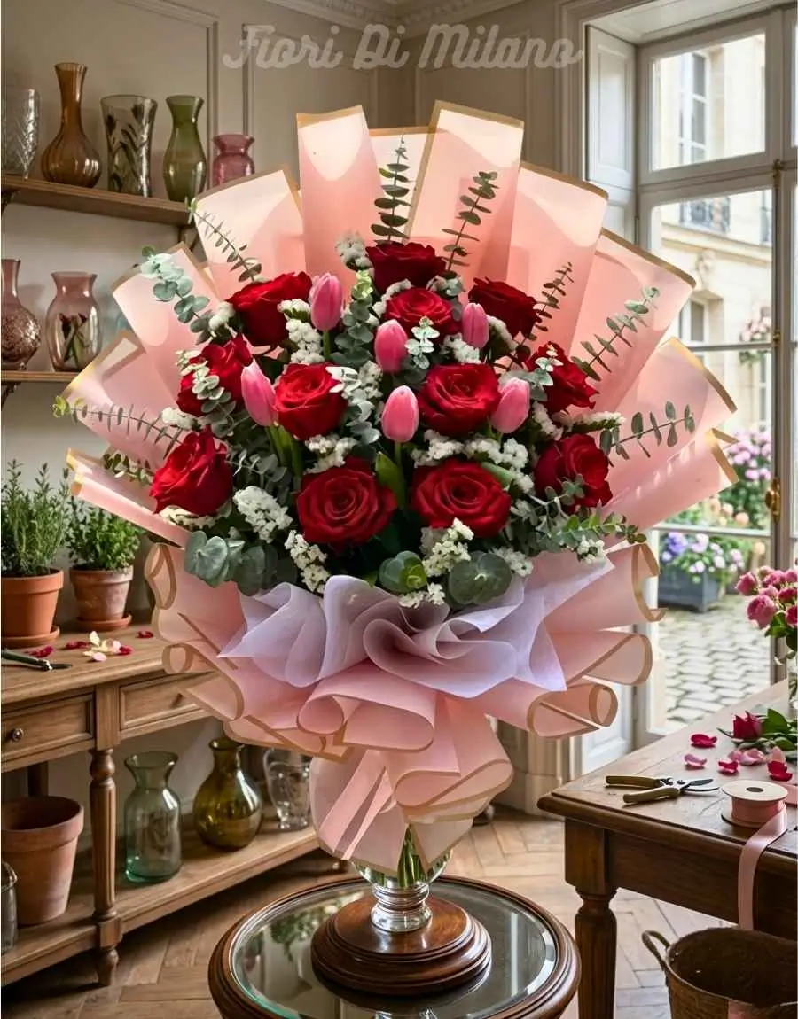 Red Rose With Pink Tulips (2) Red Rose With Pink Tulips