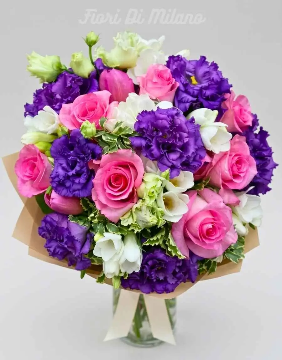 Elegant Rosa con Lisianthus (1) Elegant Rosa con Lisianthus