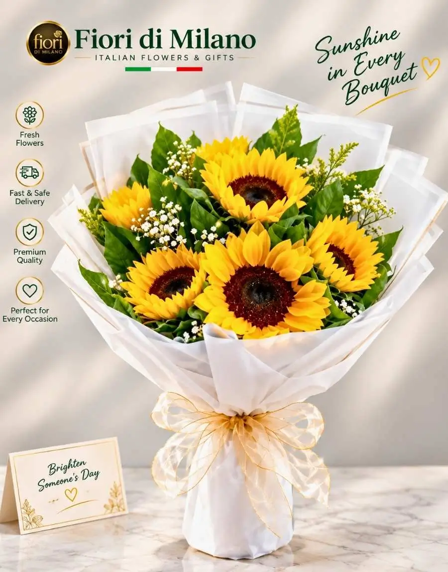 Bouquet di Girasoli Freschi - Raggio di Sole (1) Bouquet di Girasoli Freschi - Raggio di Sole